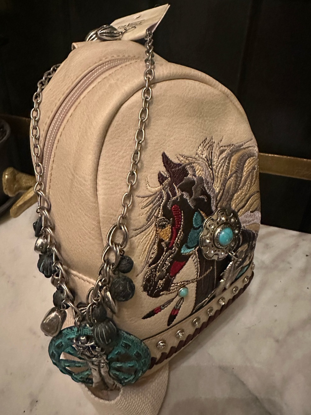 NWT NATIVO Equestrian Horse crossbody sling bag Hobo FREE  DAVINCI JEWELRY SET